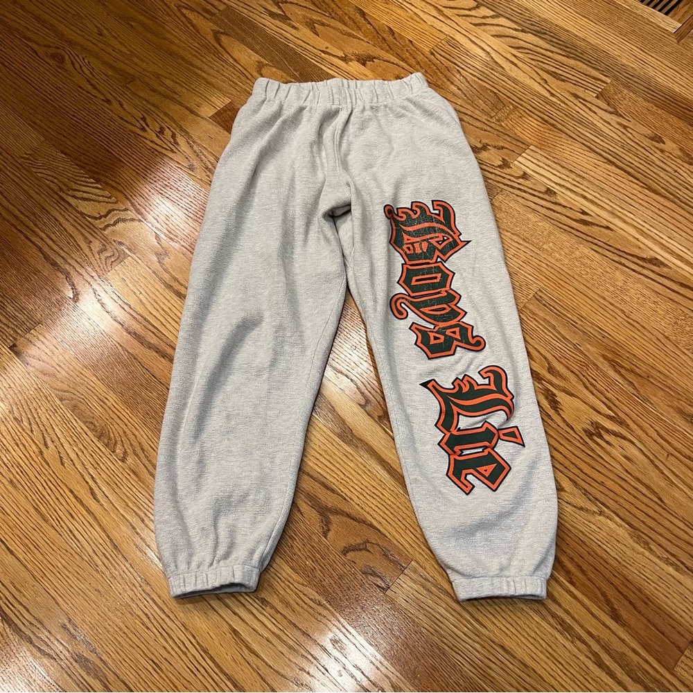 Boys Lie Sweatpants Graphic White/Gray Orange Women’s Small Jogger 100% Cotton